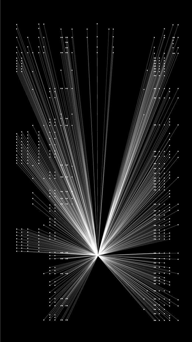 White lines converging into a single point on a black field